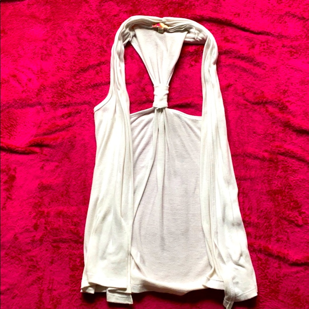 White plain sleeveless cardigan